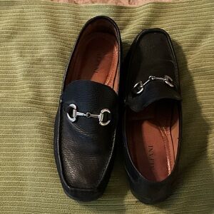 Alfani Black Leather Slip-On Loafers with Silver Accents